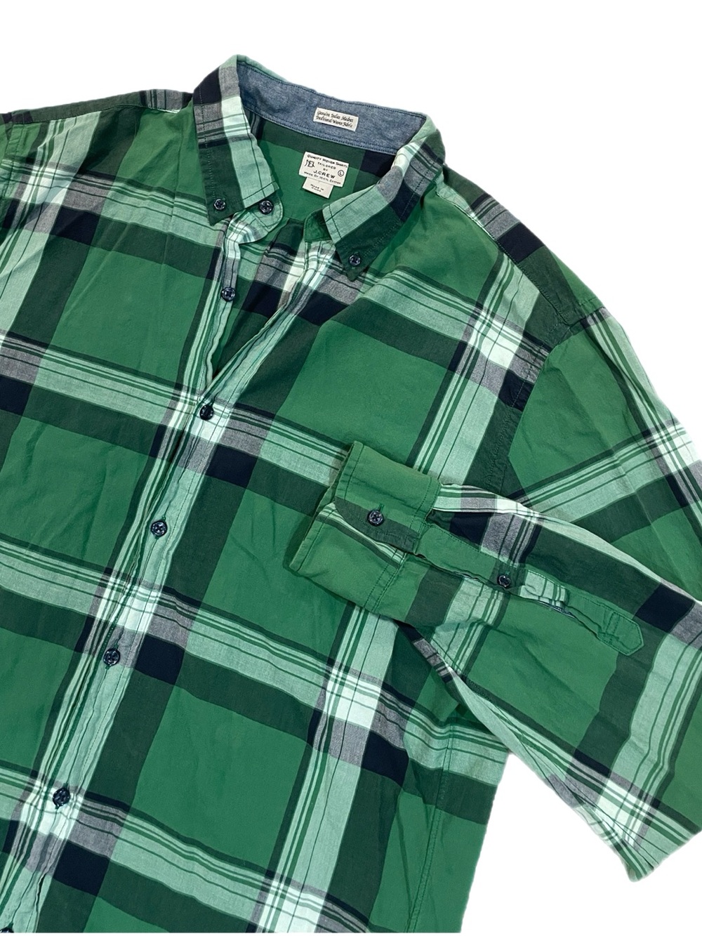J Crew Mens Indian Madras Button Down Shirt Large Tailored Fit Plaid Green LS